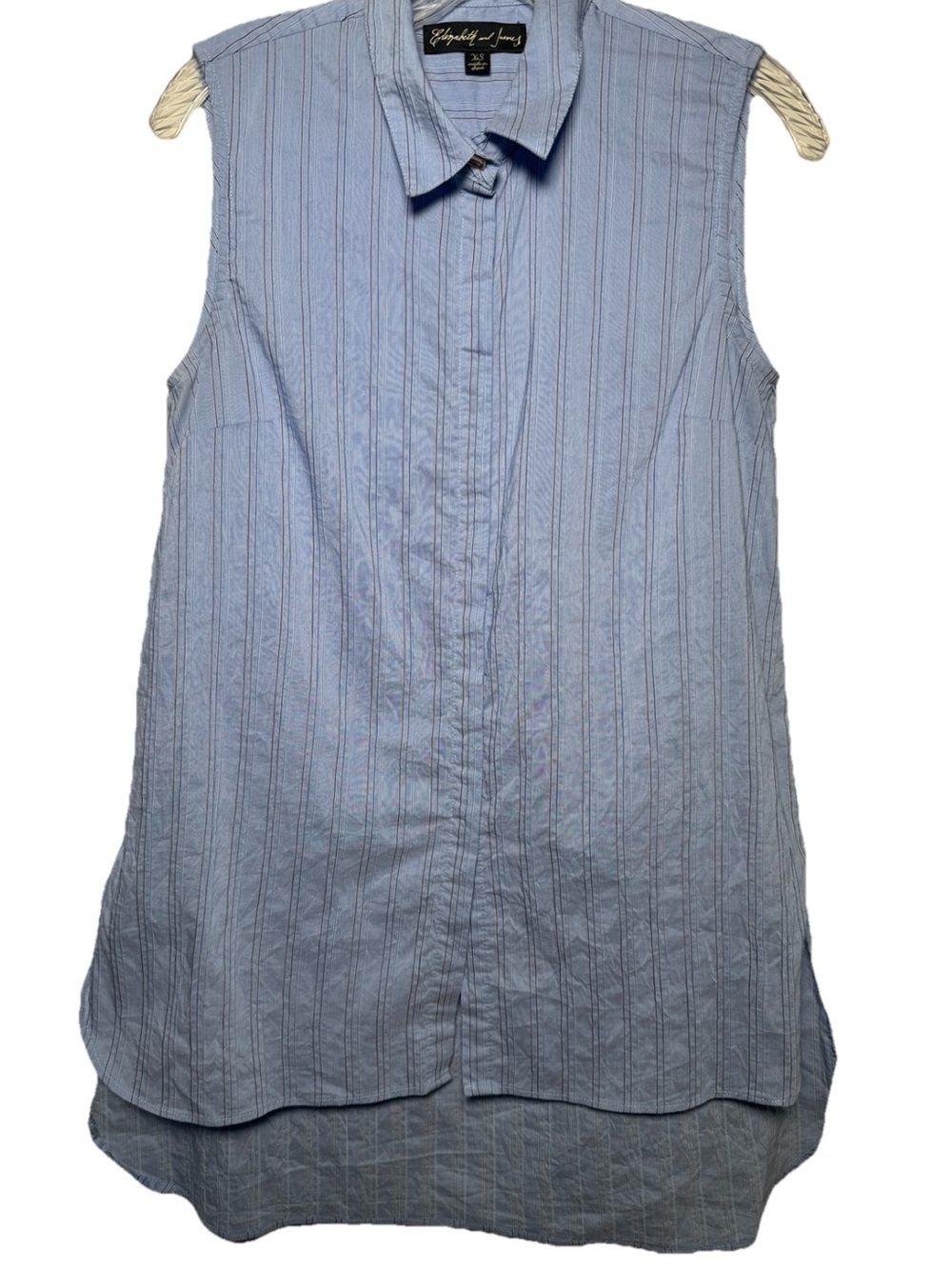 Elizabeth And James Shirt Sz XS Blue Sleeveless Pinstripe Cotton Coastal Button